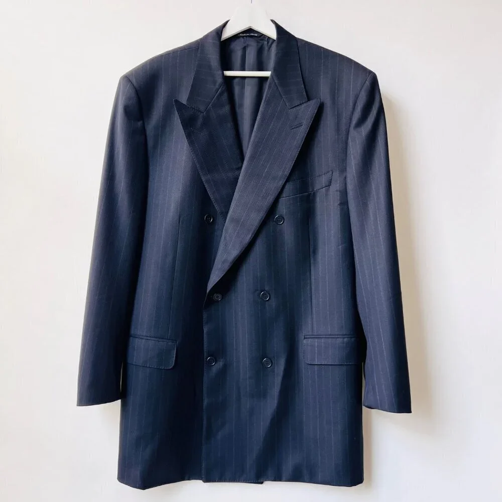 Canali for Guy La Ferrera Double-Breasted Pinstripe Sport coat-Navy– 56IT (US 46